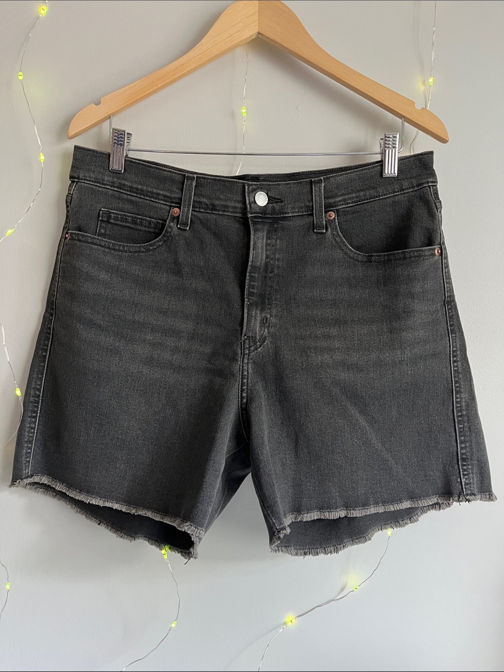Levi's High waisted Washed Black Raw-Hem Denim Shorts